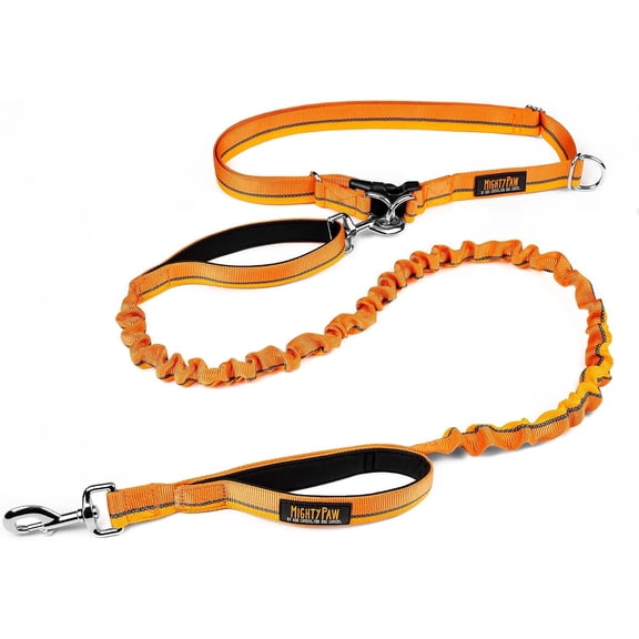 Mighty Paw Hands Free Dog Leash | Reflective Bungee for Running, Walking, Hiking (Orange)