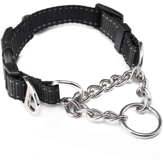 Mighty Paw Martingale Dog Collar - Stainless Steel Chain, Heavy Duty Buckle - Small, Black