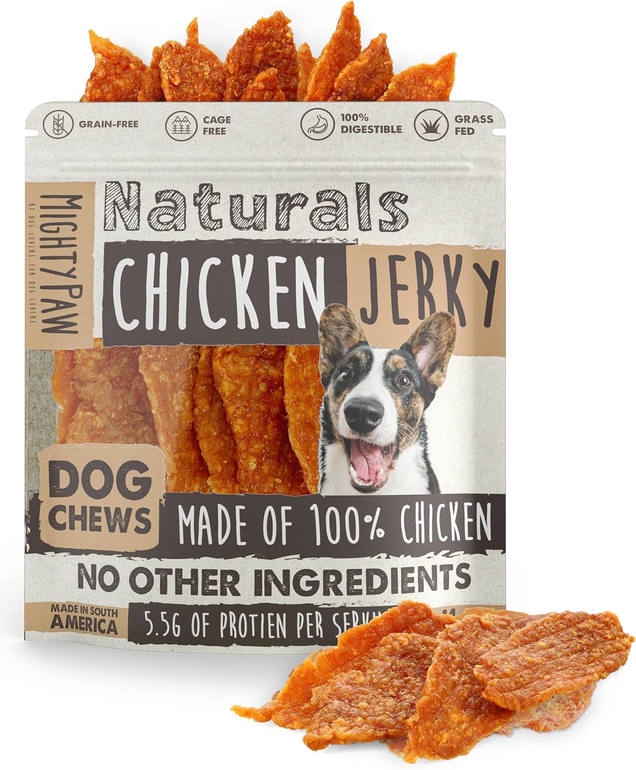 Mighty Paw Chicken Jerky Dog Treats, Natural Dog Chews for Large Dogs, 14 Oz, Protein-Rich
