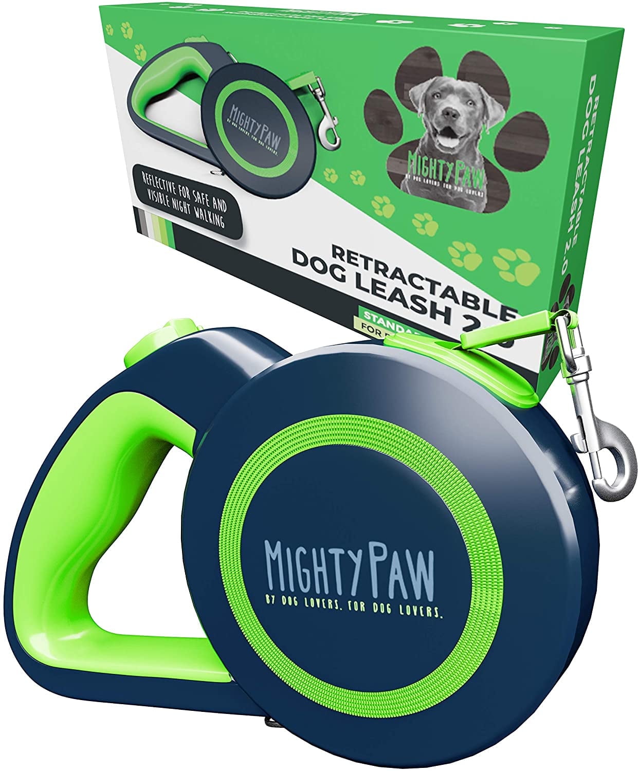 Mighty Paw Retractable Dog Leash, 16 ft, No Slip Grip, Reflective ...
