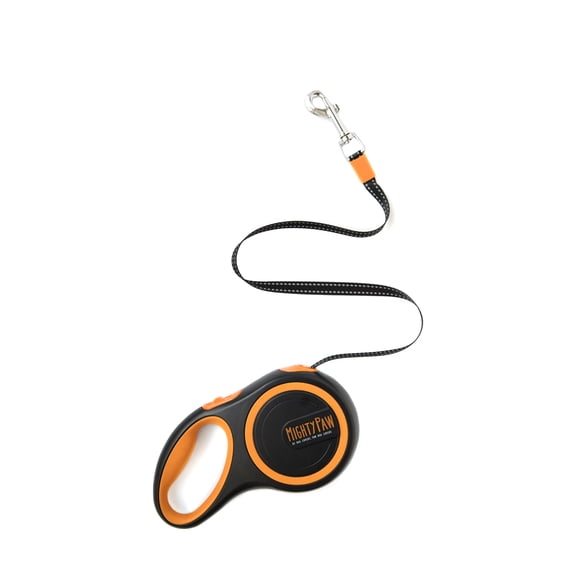 Mighty Paw Retractable Dog Leash, Extra-Durable 10x's Strength Stainless Steel Internal Coil, Reflective Stitching, 1-Touch Lock, No-slip Grip (Lite, Black)