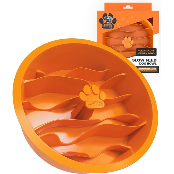 Mighty Paw Slow Feed Dog Bowl Insert, Interactive Puzzle Feeder for Fast Eaters (Orange)