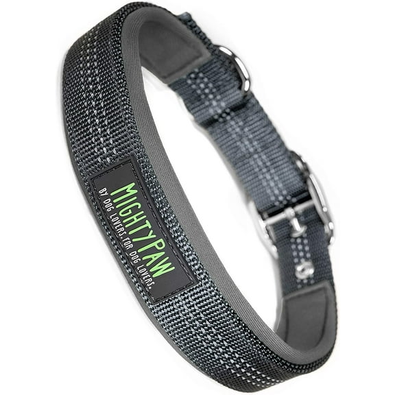 Mighty Paw Sport Collar 2.0 | Soft Neoprene Padded Dog Collar for Maximum Comfort. (Grey) (Large)