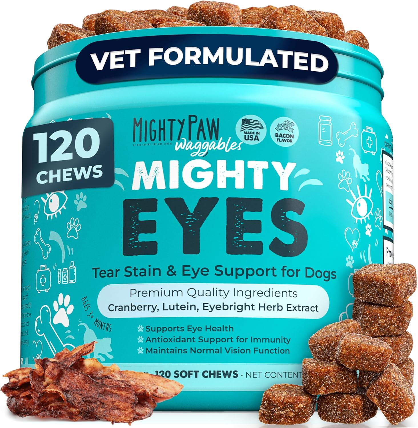 Mighty Paw Tear Stain Chews for Dogs, Supports Eye Health, Reduces 