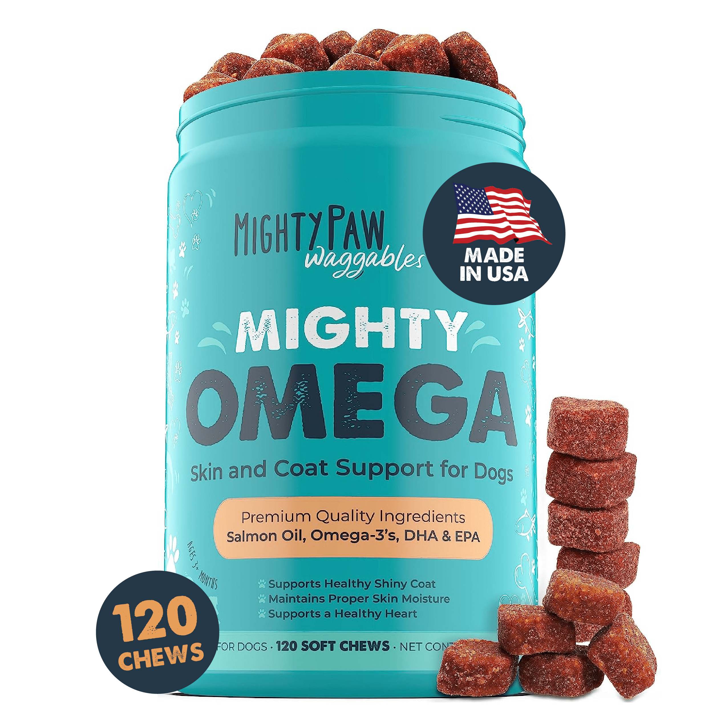 Mighty Paw Waggables Mighty Omega 3 for Dogs, Omega 3 Fish Oil Dog