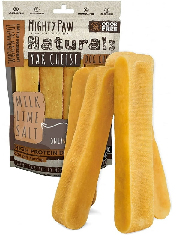 Mighty Paw Yak Cheese Chews For Dogs (4 Large) | All-Natural Long Lasting Pet Treats. 3-Ingredient Himalayan Chews For Puppies & Power-Chewers, 14.4 oz