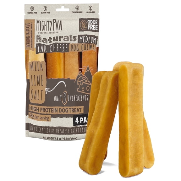 Mighty Paw Yak Cheese Himalayan Dog Chews, Natural Long Lasting Treats for Dogs (Medium, 4 Pack)