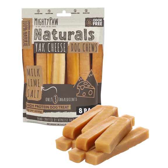 Mighty Paw Yak Cheese Dog Chews, Long Lasting Dog Bones, Large 8-Pack
