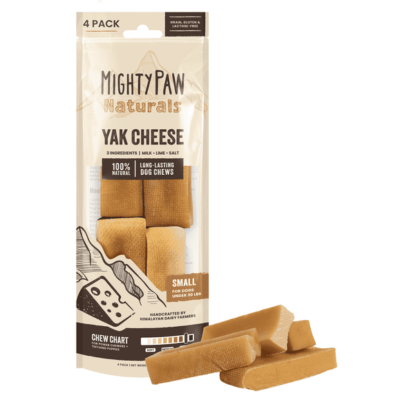 Mighty Paw Yak Cheese Small Dog Chews, for Small Dogs Under 30lbs, 4 Pack Pouch
