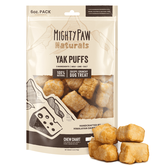 Mighty Paw Yak Cheese Dog Puffs, 6oz Crunchy Treat