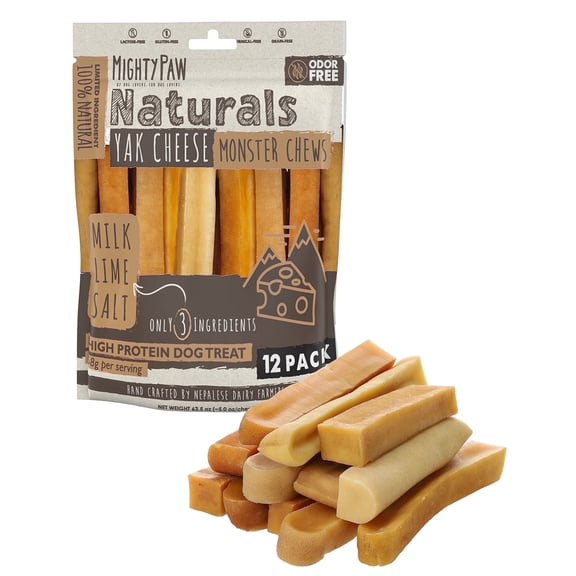 Mighty Paw Yak Cheese Dog Chews, Long Lasting Dog Bones, Monster 12-Pack
