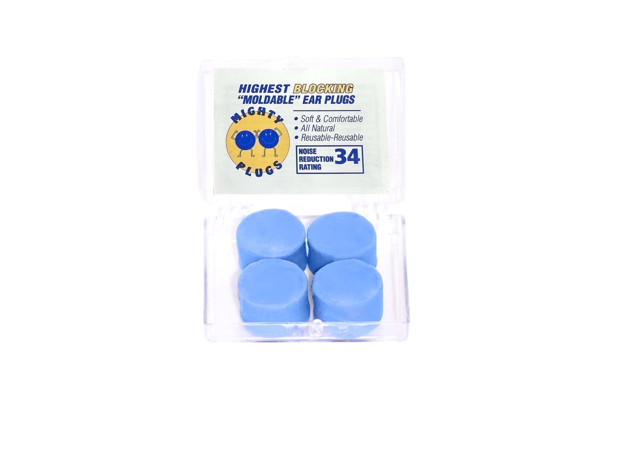 Mighty Plugs Beeswax Ear Plugs, 2 Pairs (4 Count), NRR 34, Moldable Reusable Wax Earplugs for Sleeping, Travel, Swimming & Concerts, Noise Reduction