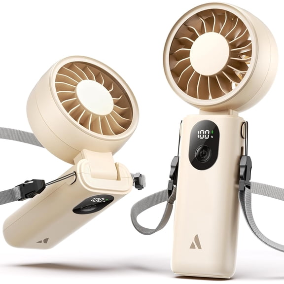 Mighty Portable Handheld Fan | 20H Max Cooling Time | 3 Flexible Modes | 5 Speeds Wind | Battery Level Display | USB Rechargeable Mini Personal Battery Powered, Gifts for Women, Travel -Beige