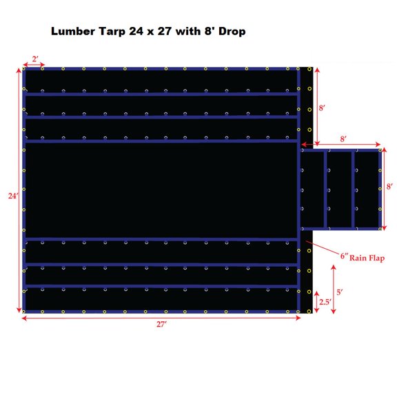 Mighty Products MT-LB15-B2427 Flatbed Truck & Light Weight Lumber Tarp With 8 ft.  Drop, 24 x 27 ft.