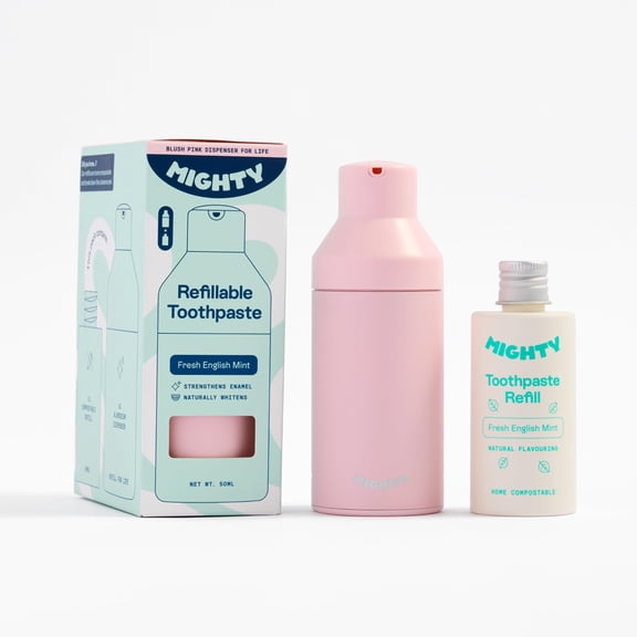 Mighty Refillable Toothpaste Starter Kit, Blush Pink Dispenser 50ml