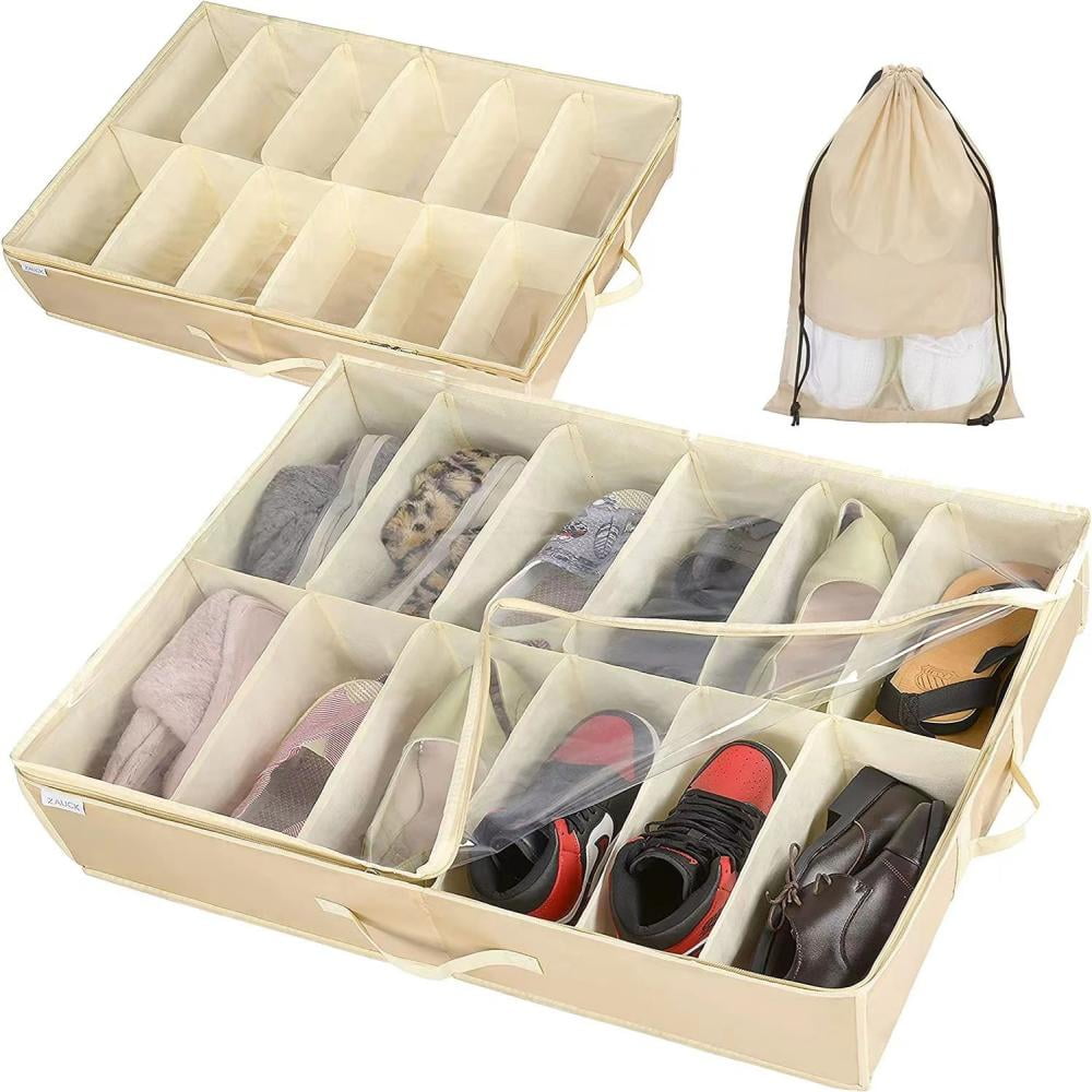 Mighty Rock Under Bed Plastic Rack Shoe Storage Organizers with 12