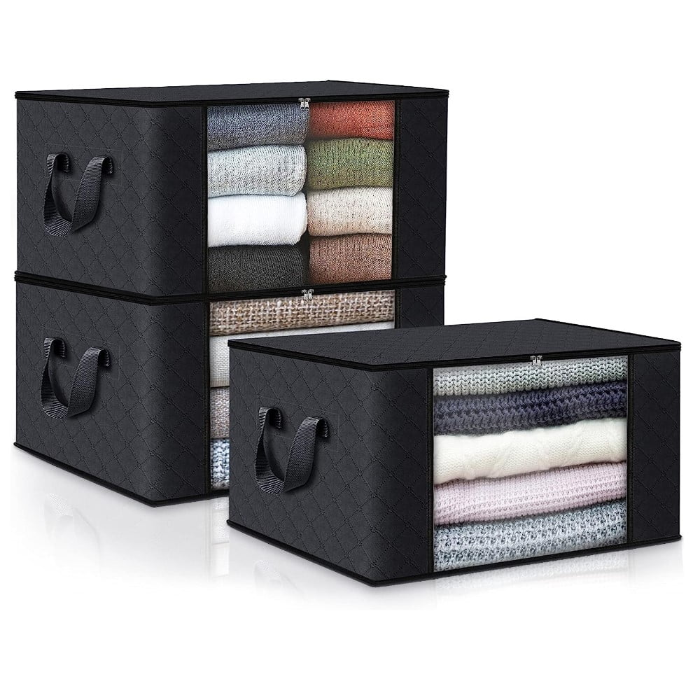 Mighty Rock 3 Pack Storage Bags Closet Storage Containers Foldable 83L Clear Window for Clothes
