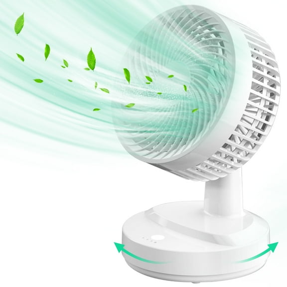 Mighty Rock Air Circulator Fan 7" Desk Fan Auto Oscillating Fan Quiet Battery Powered for Home Office White