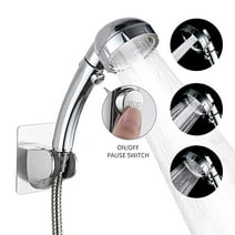 Mighty Rock Drill-Free High Pressure Handheld Shower Head with ON/OFF Pause Switch 3 Spray Modes Water Saving Showerhead, Detachable Puppy Shower Accessories (Shower Head (Chrome)+Bracket+Hose)