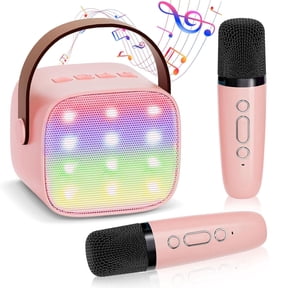 Mighty Rock Kids Karaoke Machine, Portable Bluetooth Singing Speaker with 2 Wireless Microphones, Pink, Gift for Boys Girls Ages 3-12