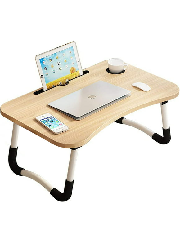 Mighty Rock Laptop Desk Foldable Bed Tray Table Laptop Bed Stand Standing Table for Bed Sofa Couch Floor Beige