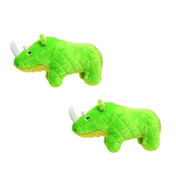 Mighty Safari Rhinoceros Green Durable Plush Squeaky Dog Toy, 2 Pack