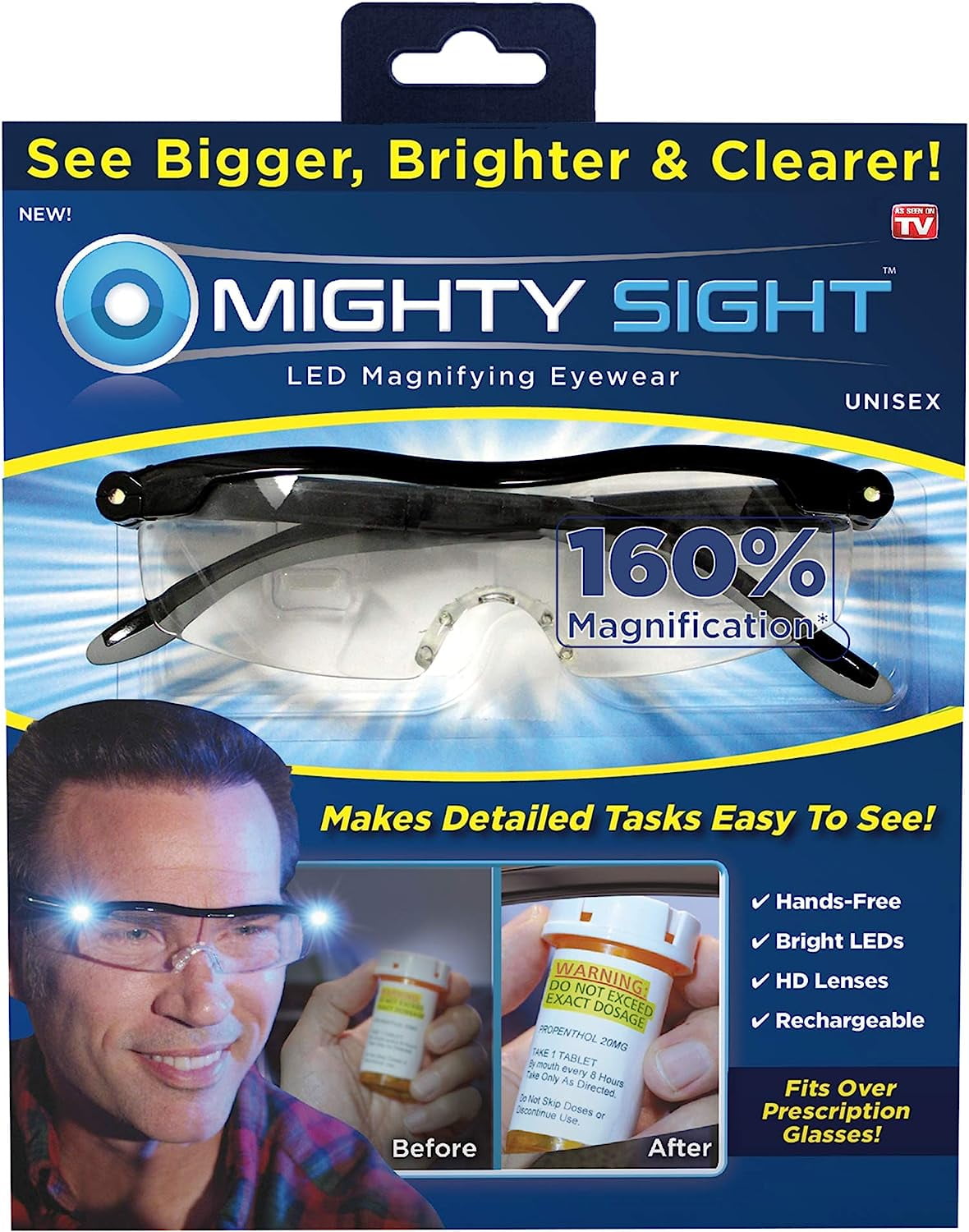  LED Glasses Magnifier, Magnifier for Reading, Keilani LED  Glasses Magnifier, Mighty Sight Lighted LED Magnifying Eyewear : Health &  Household