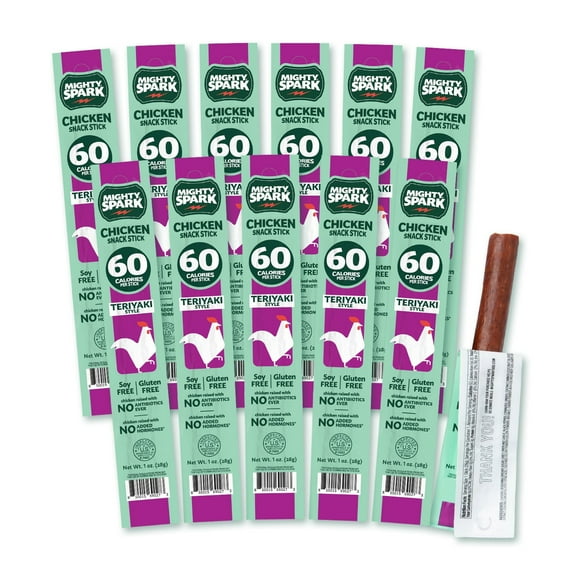 MIGHTY SPARK Savory Protein Chicken Snack Sticks, Teriyaki, 12 Count