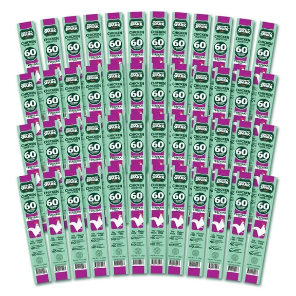 Mighty Spark Chicken Snack Sticks, Teriyaki, 60 Calories, Gluten Free, Soy Free, 48 Count