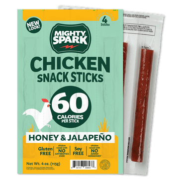 Mighty Spark Honey & Jalapeno Chicken Snack Sticks, 4 oz, 4 Count Pack