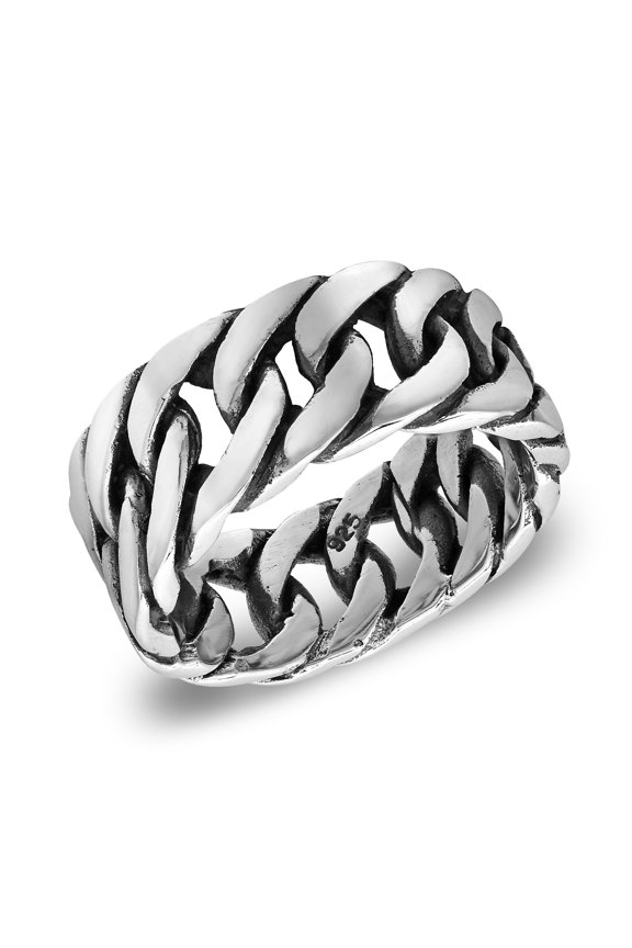Mighty Strong Cable Braid Sterling Silver Chain Band Ring-7