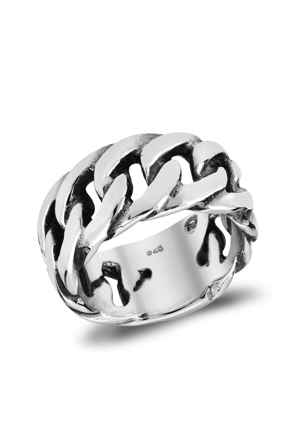 Mighty Strong Cable Braid Sterling Silver Chain Band Ring-8