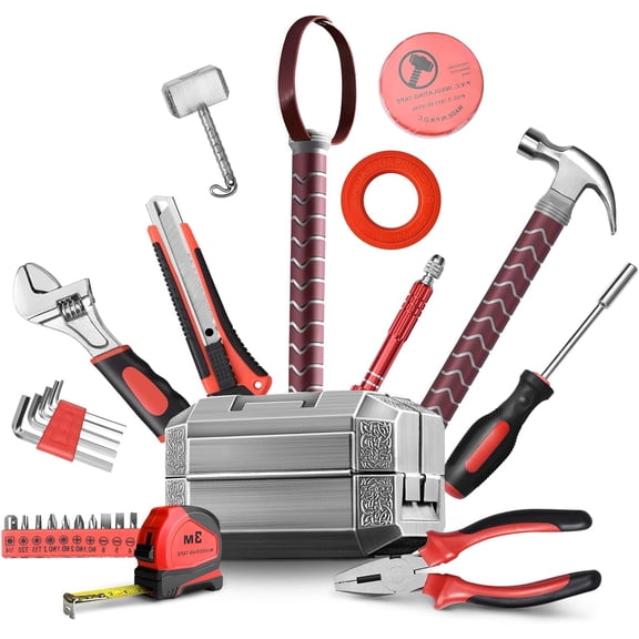 Mighty Thor Hammer Tool Box - Durable & Portable 29-in-1 Kit with Epic Design, Perfect Men's Gift for Travel, Home, and Garage Use