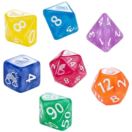 Mighty Tiny Dice: Rainbow Bits - 7 Piece RPG Dice Set, 12mm Resin Dice Set, Gate Keeper Games, Roleplaying, Custom Logos on d20 and d6, Rainbow Of Color in Every Set