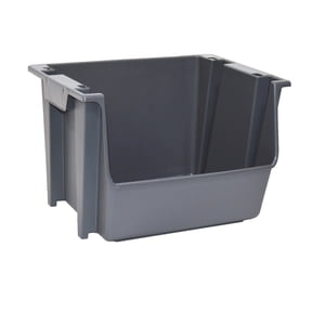 Mighty Tuff Garage Stacking Storage Bin, Plastic, Gray