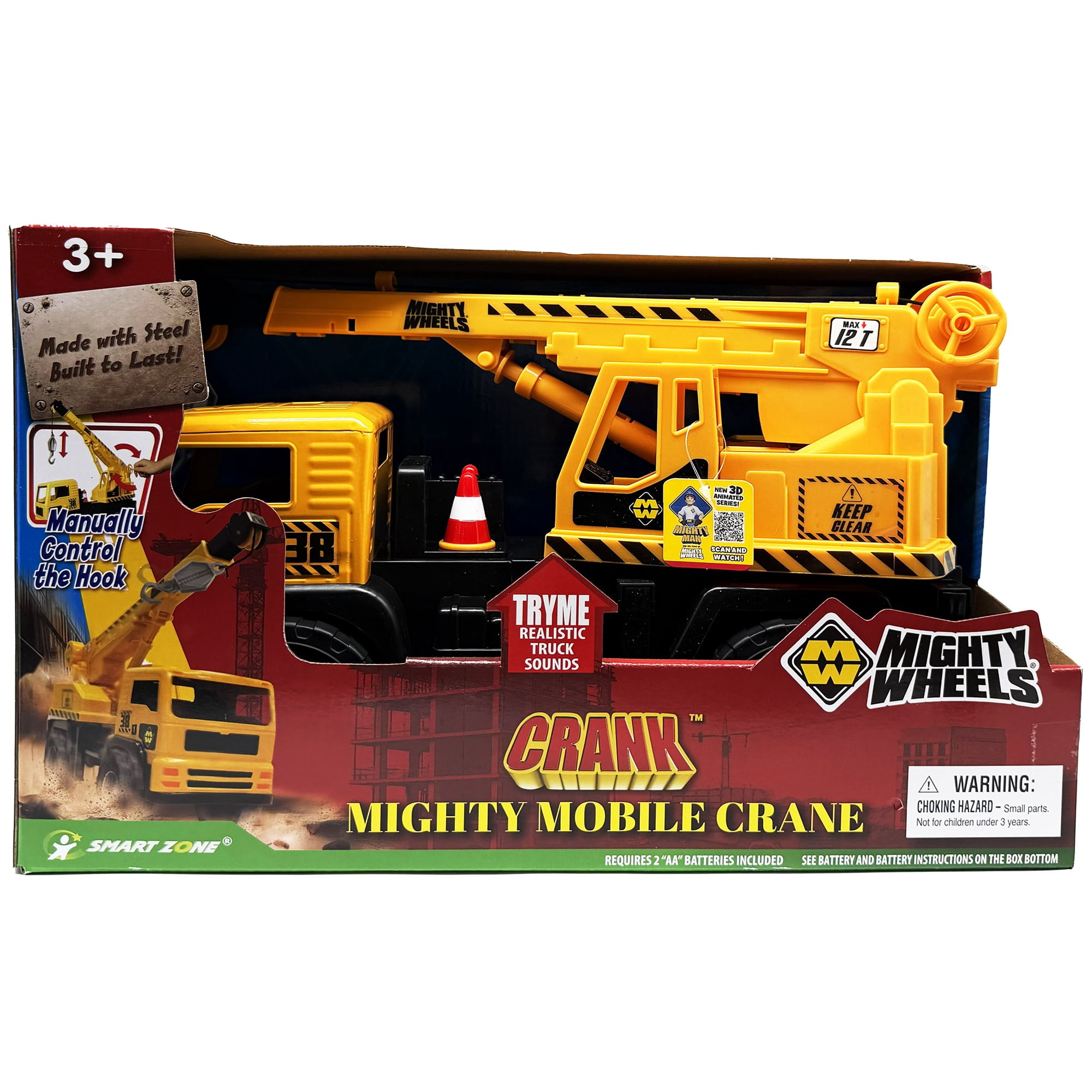 Mighty Wheels: 16" Mighty Mobile Crane - Sounds Construction Toy Vehicle, Realistic Boom, Hook & Transport, Durable Indoor-Outdoor Play, Kids Ages 3+