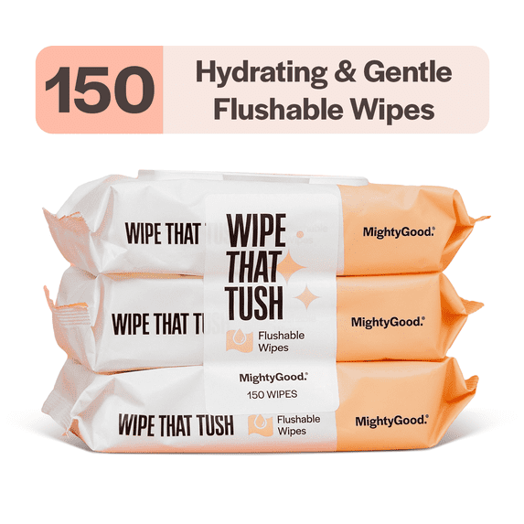 Wipe that Tush Flushable Wipes, Aloe & Vitamin E Infused, Fragrance-Free, 3 Packs of 50 Wipes, 150 Total