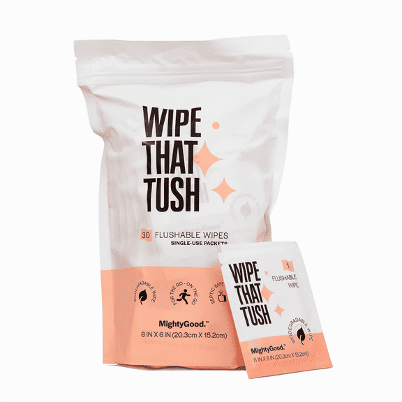 Wipe That Tush Flushable Wipes - Fragrance-Free - 1 Pack of 30 Individually Wrapped Wipes