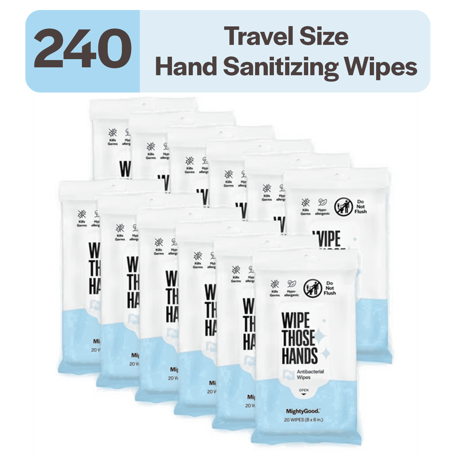 MightyGood, Hand Sanitizing Wipes, Fragrance-Free, 8