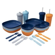 MightyMoe Children's Tableware Set, 28 Piece, Sunset - Orange, Gray, Blues