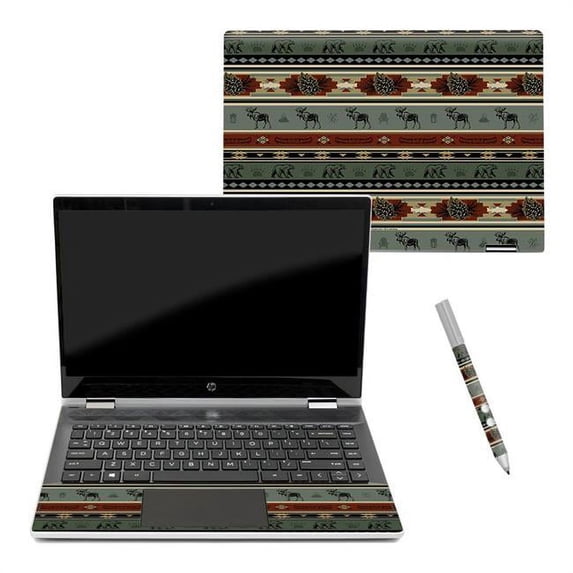 MightySkins CF-HPPX360144-Cabin Stripes Carbon Fiber Skin Decal Wrap for HP Pavilion X360 14 in. 2018 Sticker - Cabin Stripes