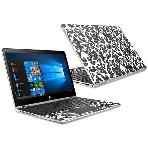 MightySkins HPPX360154-Black Damask Skin Decal Wrap for HP Pavilion X360 15.6 in. 2018 Sticker - Black Damask