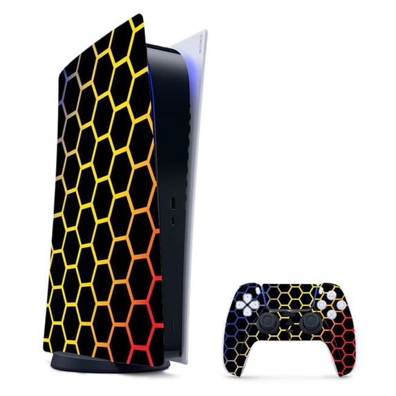 MightySkins SOPS5DGCMB-Primary Honeycomb Skin for PS5 & Playstation 5 Digital Edition Bundle - Primary Honeycomb