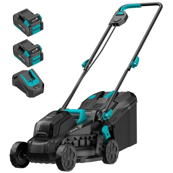 Mightymow Cordless Lawn Mower, 20V Electric Lawn Mowers, 13 inch, Brushless Motor, 5 Heights Adjustment, with 2*4.0Ah Battery and Charger, for Garden/Yard/Farm