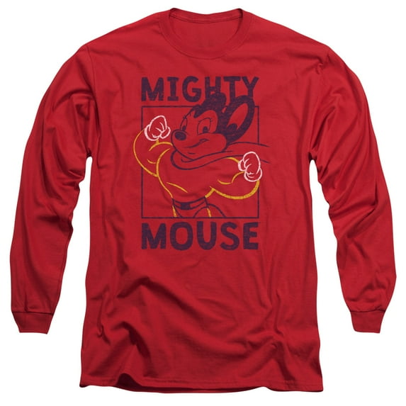 Mighy Mouse Break The Box Long Sleeve Adult 18/1 T-Shirt Red