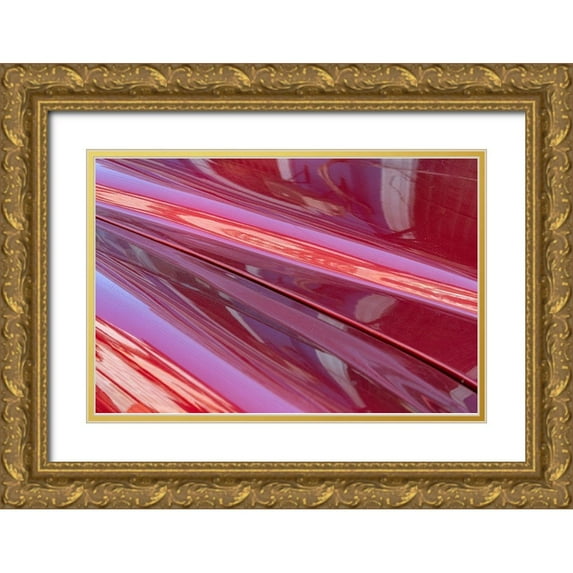 Miglavs, Janis 14x11 Gold Ornate Wood Framed with Double Matting Museum Art Print Titled - Close-up of reflections in a classic red American car in Vieja-old Habana-Havana-Cuba