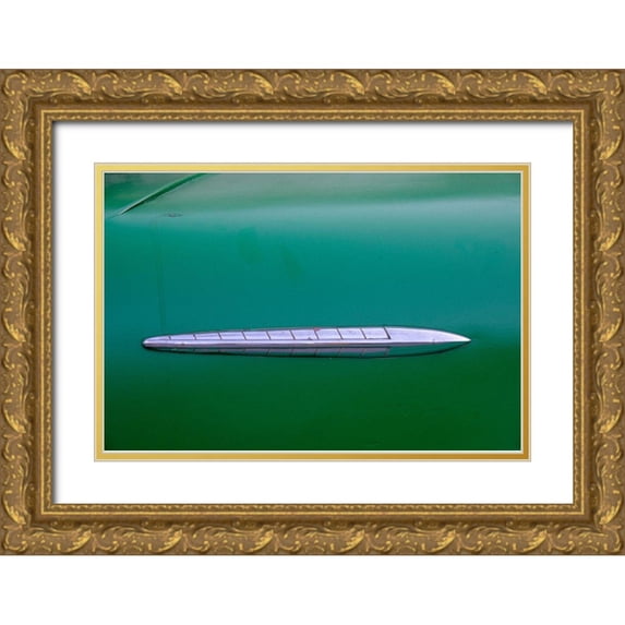 Miglavs, Janis 18x13 Gold Ornate Wood Framed with Double Matting Museum Art Print Titled - Detail of green classic American Pontiac car in Habana-Havana-Cuba