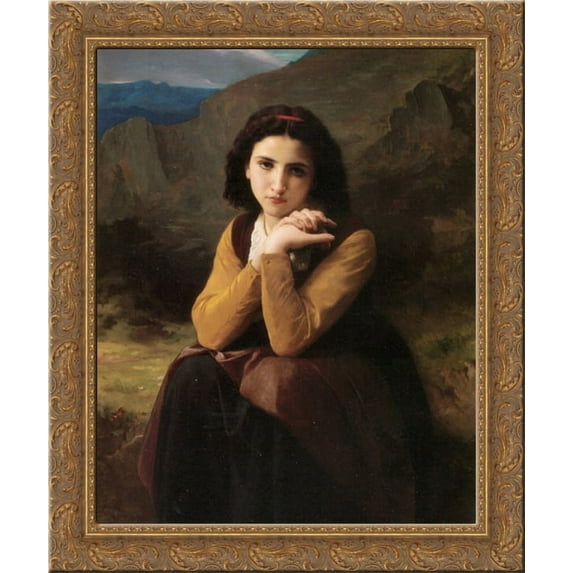Mignon 20x23 Gold Ornate Wood Framed Canvas Art by Bouguereau, William Adolphe