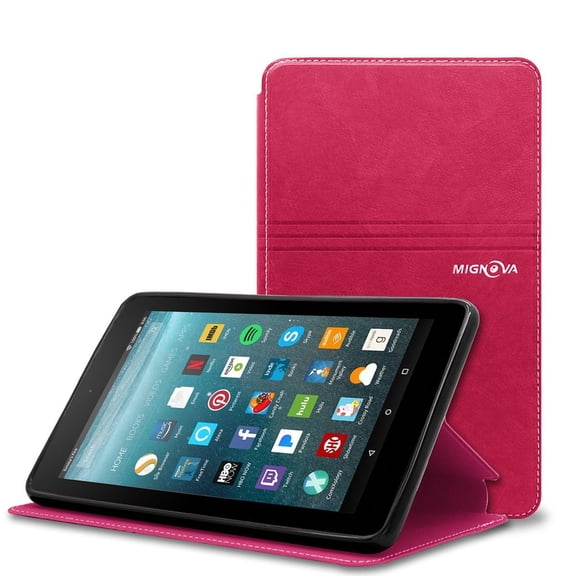 Mignova Case For All-New Fire 7 Tablet (2017 7th Gen) - Ultra Slim Lightweight Folio Flip Wallet Case With Kick Stand Cover For All-New Fire 7 Tablet 7th Gen 2017 release-Pink