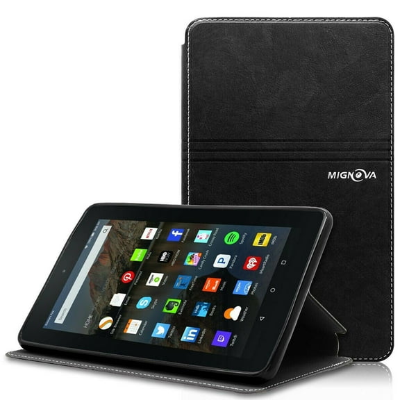Mignova Case For Amazon Fire 7 ,Slim-Fit Synthetic Leather Folio Book Cover Case - Card Pocket, Kickstand Feature for Amazon Fire 7 Tablet 2015 Release (Black)